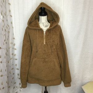 Original Use Quarter Zip Pullover Teddy Hoodie Jacket